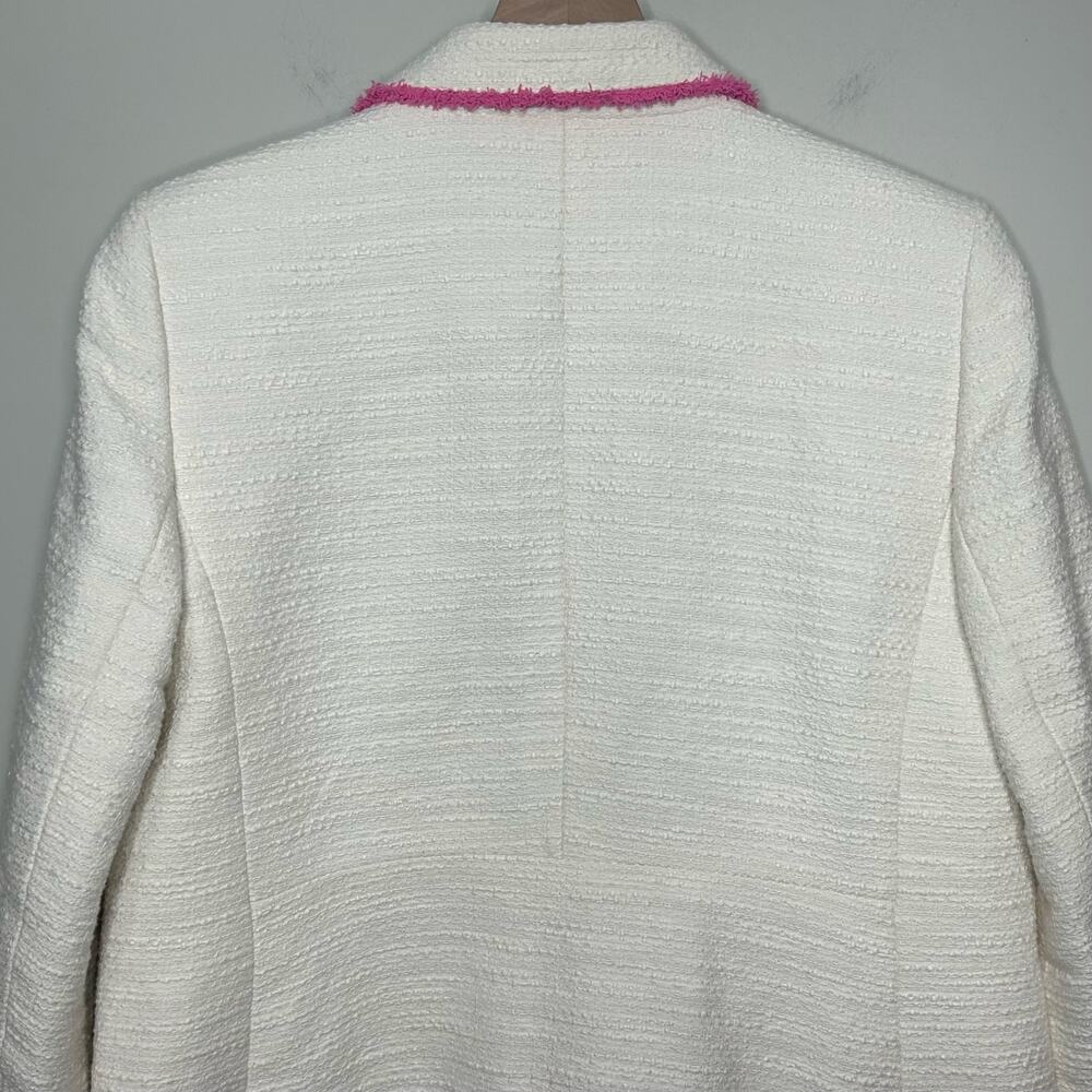 Talbots Cream Tweed Blazer Jacket Size 10 Pink Trim Preppy - Picture 8 of 10